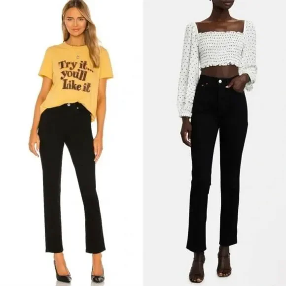 Re/Done Originals 80s Slim Straight in Jet Black 25 - Picture 2 of 11